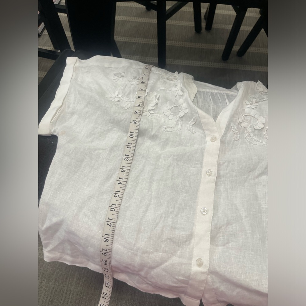 CHICOS Linen Dolman Sleeve Embroidered Blouse White Siz US 8 - Picture 10 of 11